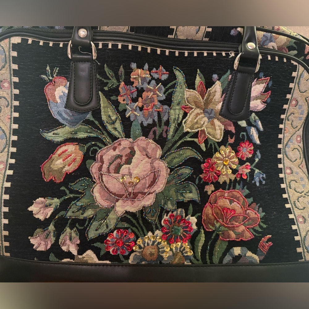 Vintage Beaded Floral Wheely Suitcase - Picture 2 of 15
